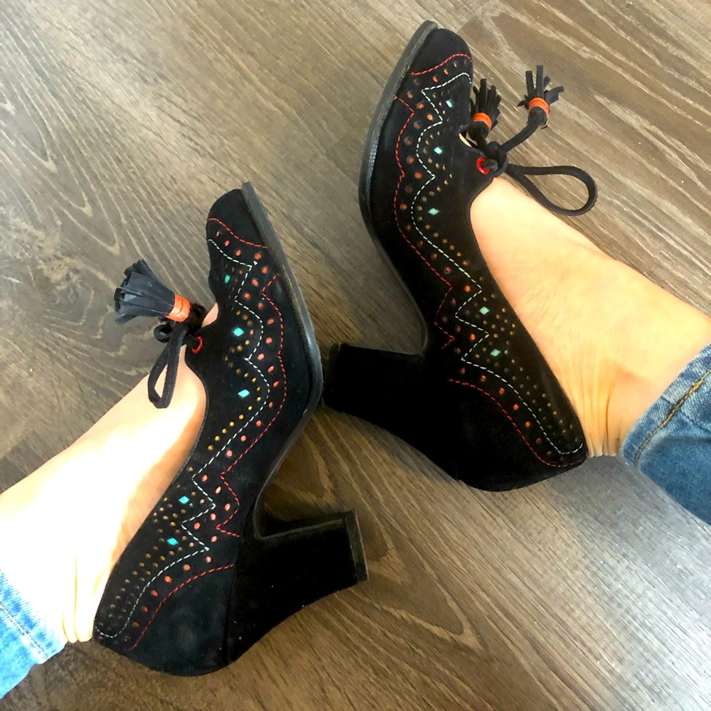 Miss L Fire Black Suede Heels size 6